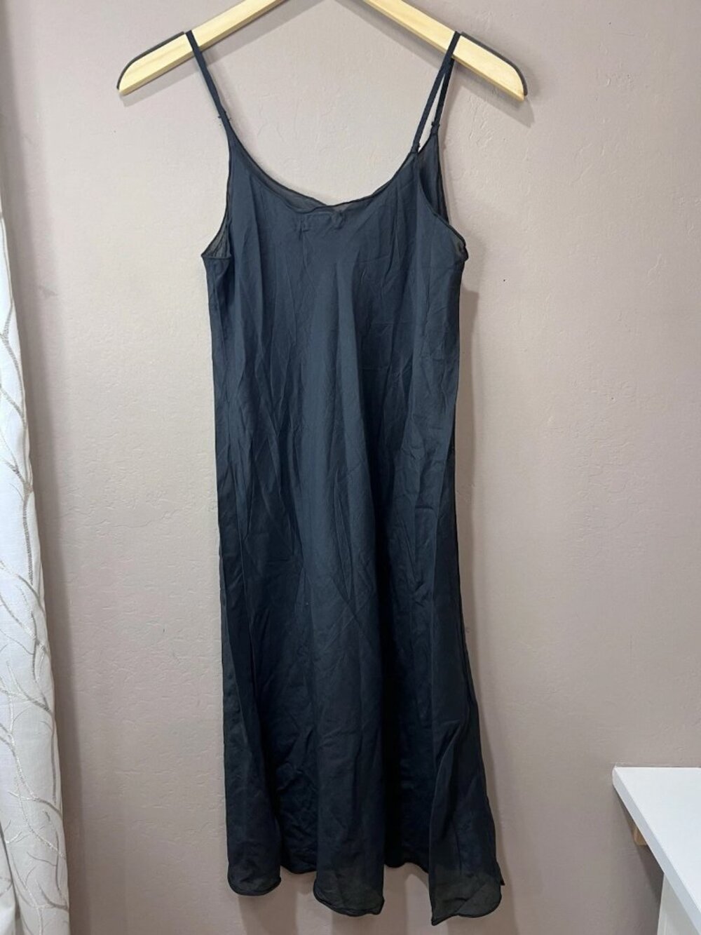 CP Shades Faye Dress - Black Cotton Silk Blend Midi Slip Dress - Women's Size XS